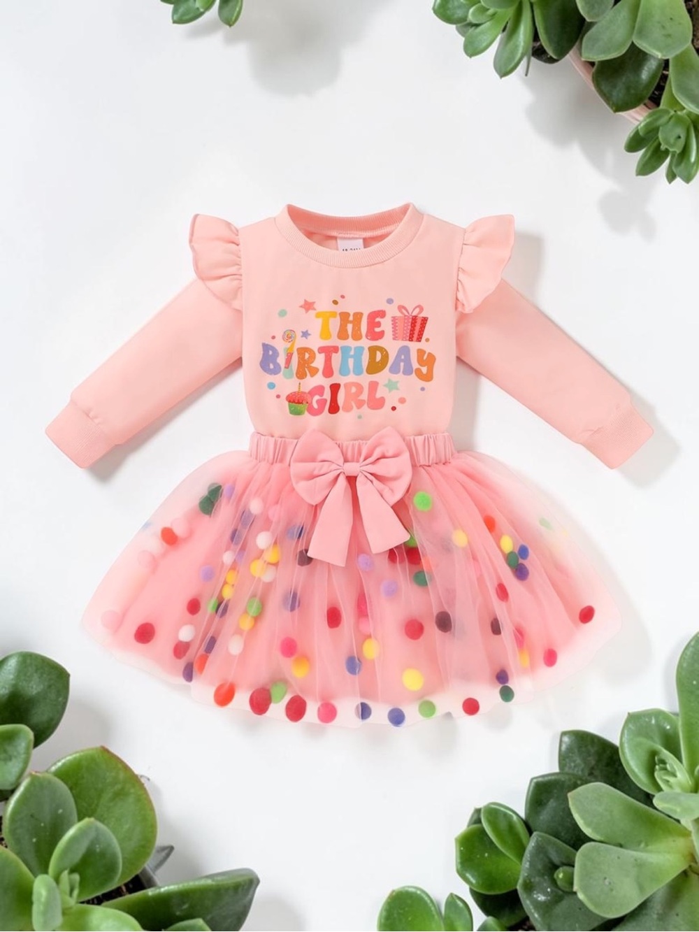 Toddler Girl Happy Birthday Sweater & Pom Pom Skirt Outfit